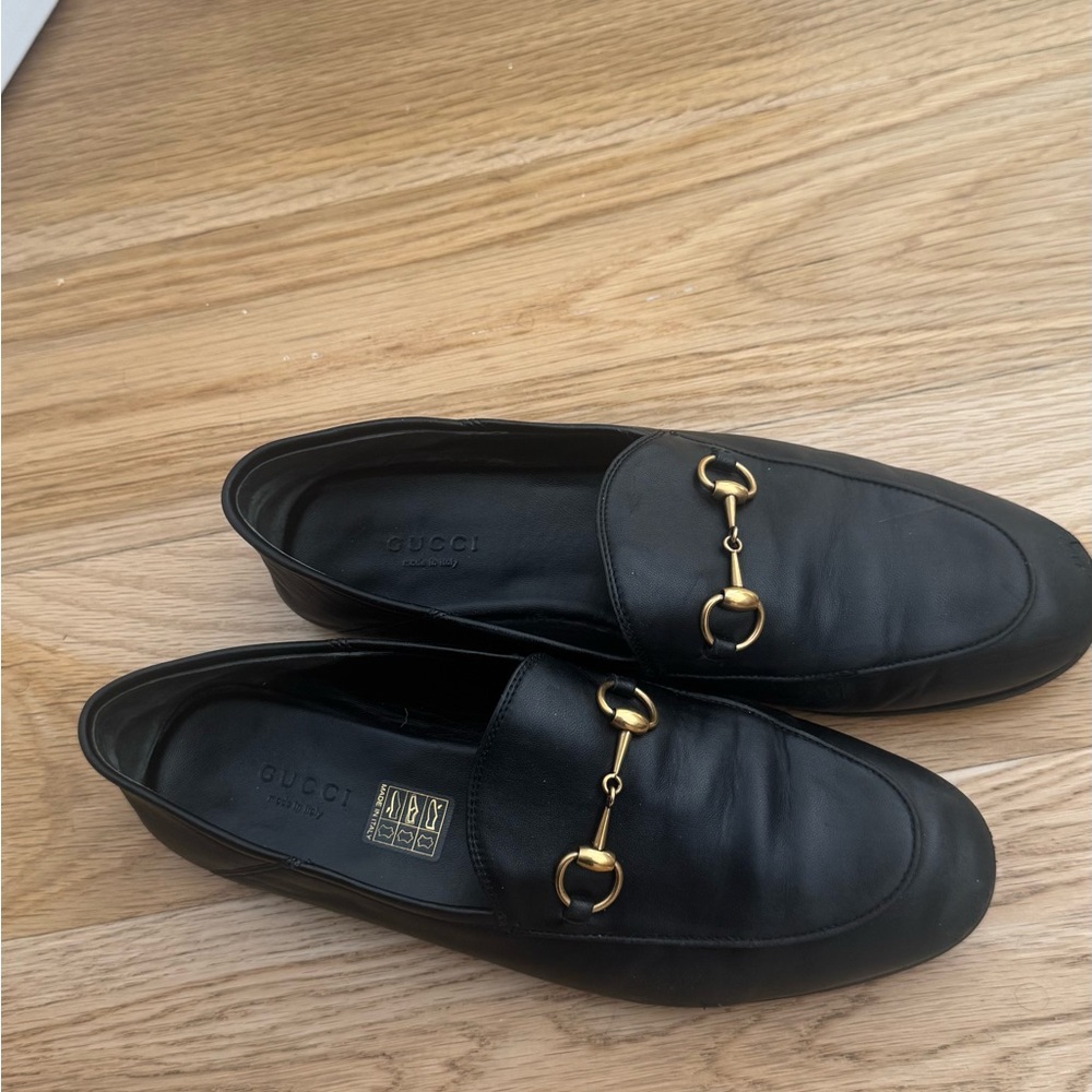 Gucci Brixton Black Leather Loafers with Gold Hardware - Picture 5 of 5